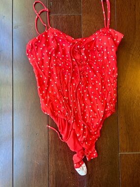Zara Red Star-Print Lace-Up One-Piece Bodysuit